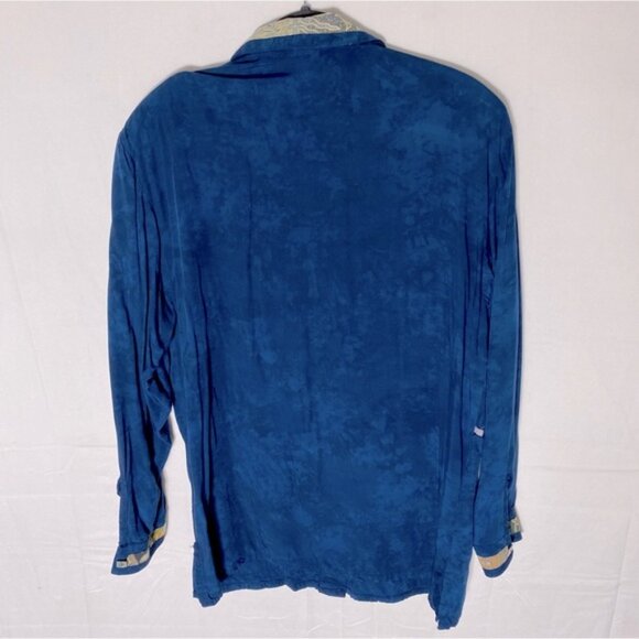 Vintage Nativewear Designs Blue Stonewash Long Sleeve Button Up Blouse M - Picture 2 of 16